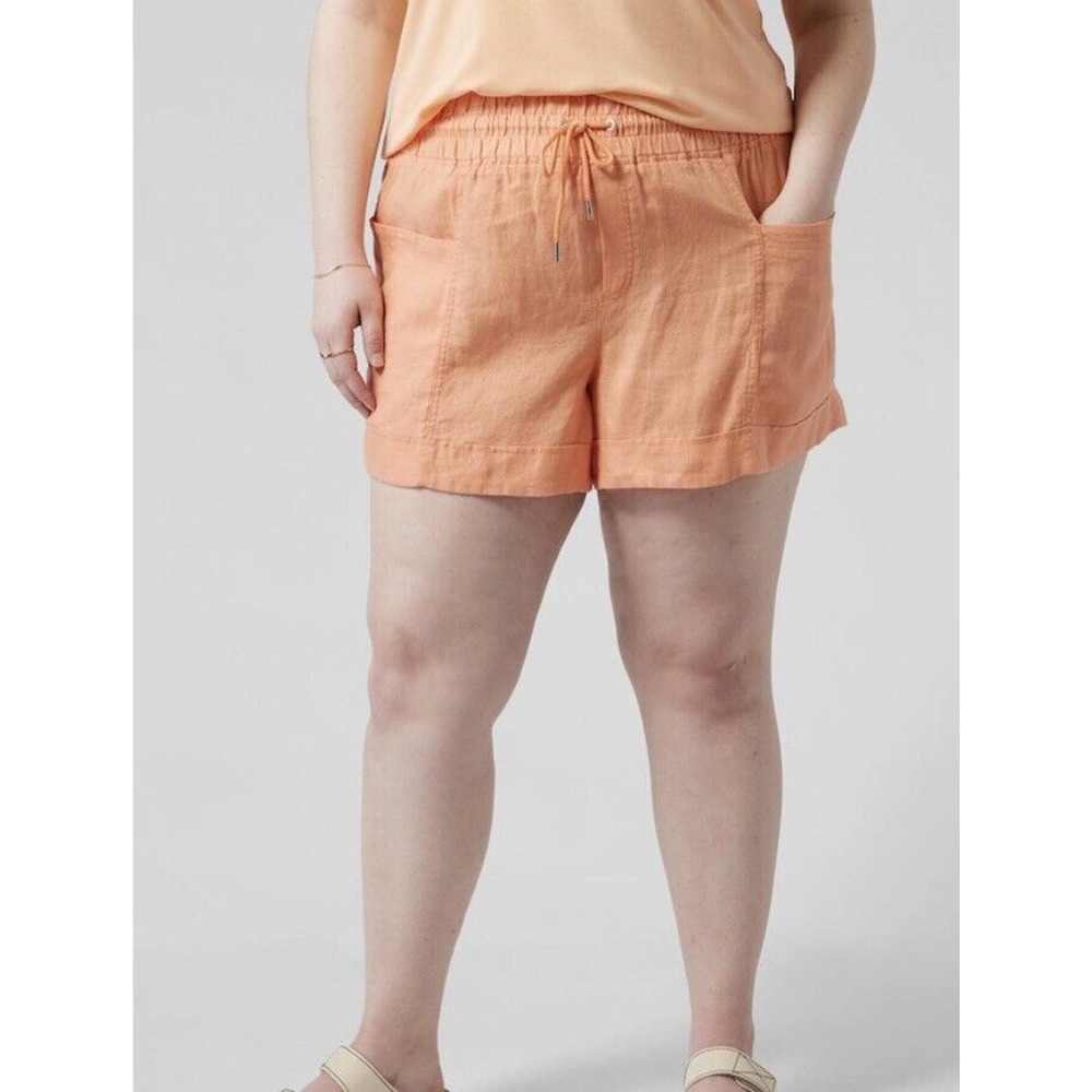 NWT Athleta Womens Cabo Linen 4” Short‎ Size 20 Orange Pockets Drawstring Waist